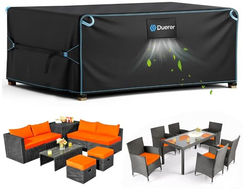 Duerer Housse Salon de Jardin Exterieur Imperméable Protection pour Mobilier 210x110x74cm Rectangulaire, 420D Oxford Tissu Anti-UV Anti-poussière pour Housse Table, Bâche de Meubles