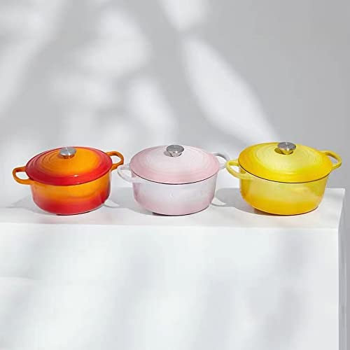 QTANZIQI Casserole Dish Cast Iron Braising Pan, Enamel Dutch Oven, Non Stick Enamel Coating, Good Sealing, Lightweight, for All Heat Source, Pot's Body Cast Iron Soup Pot Gradient Pink 24cm