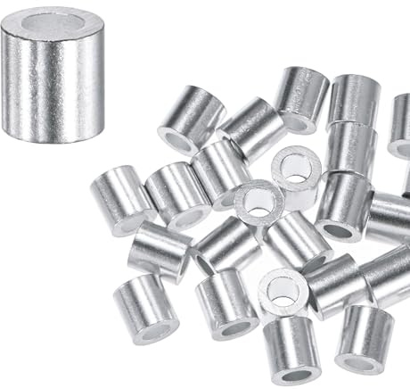 M METERXITY 50-Pack Aluminum Crimping Loop Sleeves, 4mm 1/6 Round Barrel Wire Rope Sleeves Cable Ferrule for Wire Rope/Cables Crimping Loop Sleeve