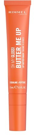 Rimmel Oh My Gloss! Butter Me Up, 005 Coral Breeze, Moisturising Lip Butter Balm, Glossy and Sheer Tint, Ultra-Hydrating, Enriched with Squalene and Peptides, Lip-Hugging Applicator, Vegan, 15ml