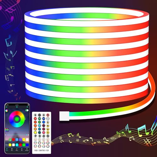 JINTYOUNG Led Rope Lights,10M RGB LED Neon Rope Lights Control with Remote/APP, Music Sync Colour Changing Neon Strip Lights, IP67 Waterproof Led Light for Indoors Outdoors Bedroom Home Decor