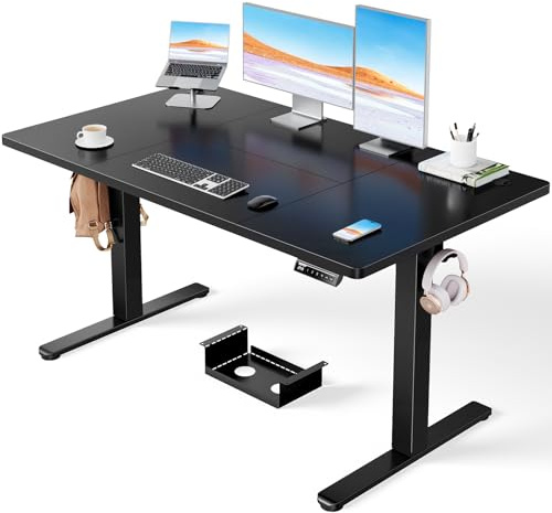 ErGear Electric Standing Desk-140 x 80 cm-100kg Load Capacity Height Adjustable Desk with Advanced Brushless Motor,Quiet Operation, Sturdy Metal Frame,Four-part Tabletop