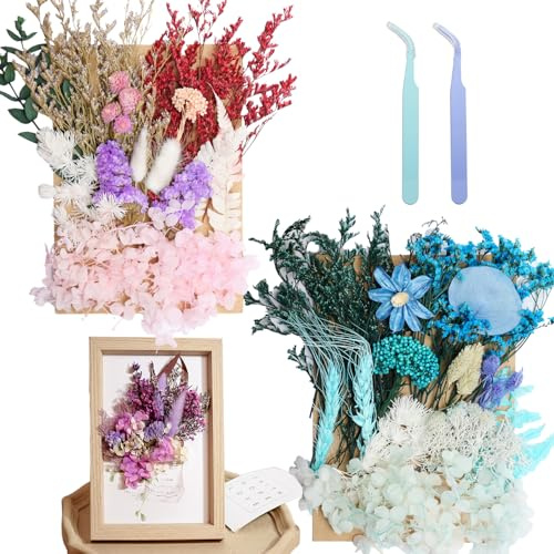 Real Dried Flowers for Resin 2 Pack, Natural Pressed Flowers | Natural mixed dried flower pack with tweezers for DIY resin crafts, jewelry & candles(Multicolor Blue).