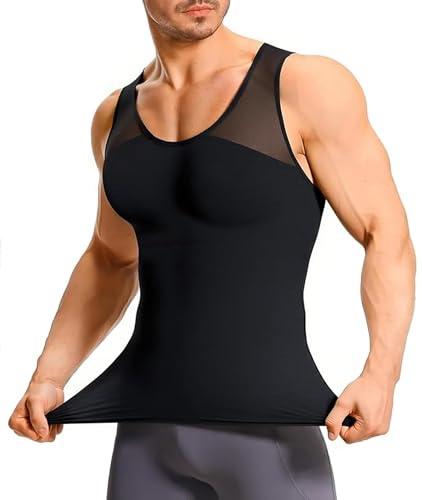 Nebility Mens Compression Vest Slimming Tummy Control Body Shaper Seamless Shapewear Workout Waist Trainer Tank Tops (Black, L)