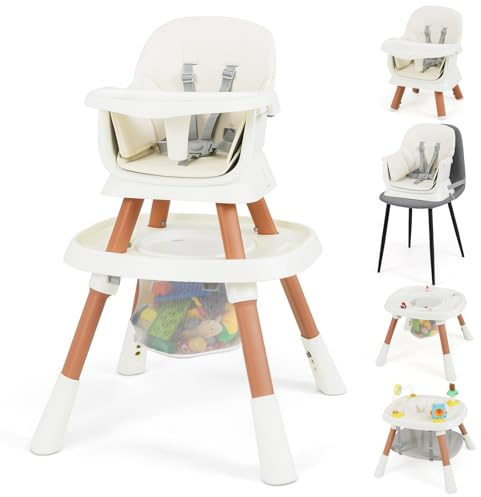 COSTWAY High Chairs for Babies and Toddlers, 16 in 1 Convertible Highchair/Table Chair Set/Building Block Table/Booster Seat with Removable Tray, Safety Harness (White)