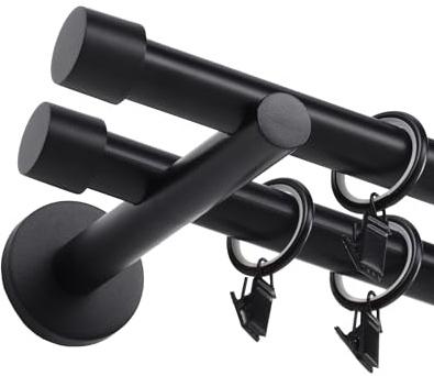 Fenster DEKOR - Gardinenstange Schwarz - Gordijnroede 240 cm - Elegante Modern Vorhangstange - 2-läufig stange vorhang - Karniesabschluss wählbar - Vorhang Stangen Schwarz Kappe