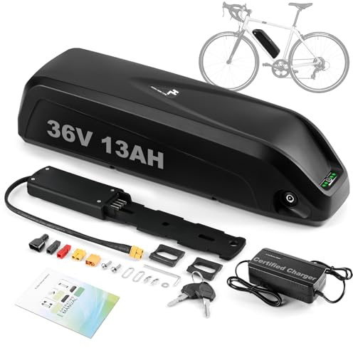 36V 13Ah E‑Cykel Batteri Med Laddare, 4‑Pin Fotplatta För 250W‑750W Motor, Hailong Underrör Litiumjonbatteri