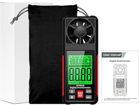 Odorkle Digital Handhållen Vindmätare 6 Mätenheter Bakgrundsbelyst LCD Bärbar Vindhastighetsmätare med Lägsta Medelvärde för HVAC-seglingsdrönare (HT605S Inget batteri)
