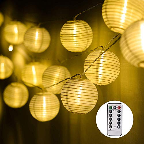 EKKONG Led Lichterkette,Verbesserte Version mit Fernbedienung und Timer, Lampion 30LEDs 7.8m Laterne Wasserdichte Gartenbeleuchtung, Batteriebetrieben (Warmweiß)