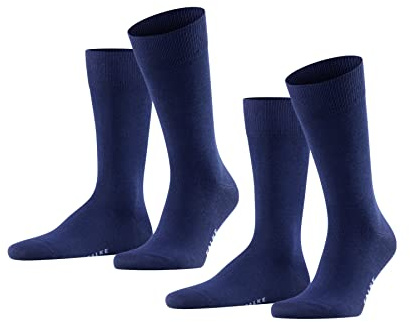 FALKE Herren Socken Happy Double Pack M So Baumwolle einfarbig 2 Paar, Blau Royal Blue 6000, 43-46