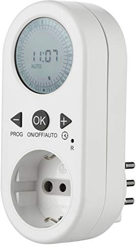 Electraline 58116 Timer Programmatore Digitale Giornaliero con Intervallo Programmazione, Presa Schuko + 10A, Bianco