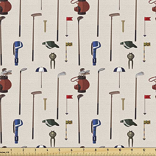 Ambesonne Golf Fabric by The Yard, Club and Ball Sport Theme Equipment Stroke Play Golfer Activity Leisure Hobby Design, Decorative Fabric for Upholstery and Home Accents, 3 Yards, Beige Ivory