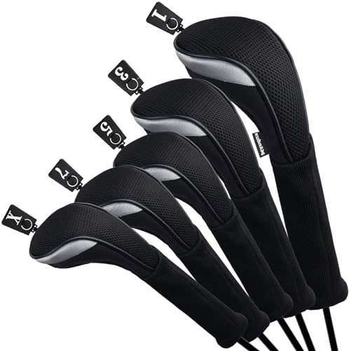 Andux Golf Fairway träklubbshuvud överdrag 460 cc förare extra lång hals 5 st/set svart