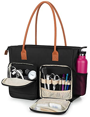 CURMIO Borsa da infermiera, borsa medica portatile con tracolla e custodia imbottita per computer portatile, per lavoro infermieristico, visite a casa, servizio sanitario, nero (solo borsa)