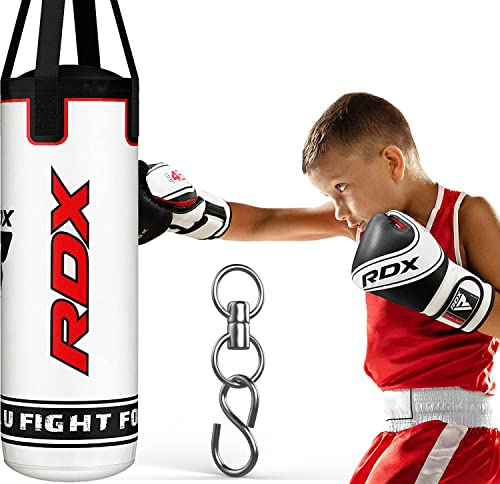 RDX Filled Kids Punch Bag, 60CM Hanging Junior Set for MMA Muay Thai Karate Kickboxing Training, Maya Hide Leather Kids Punching Bag for Children Girls Boys