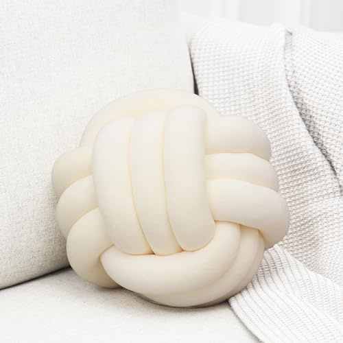 Petrella Cream Knot Pillow Ball, 8 Inch Decorative Pillow for Couch and Bed