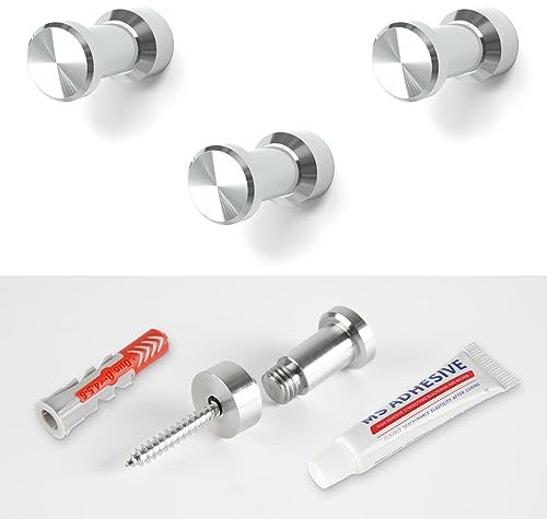 HAUSIST Porta Asciugamani Bagno Gancio Appendiabiti in Acciaio Inossidabile CNC, Robusti Ganci Cucina da Muro, Attaccapanni Accappatoio da Parete, Adesivo e Fissaggio a Vite, 3 Pezzi, Argento