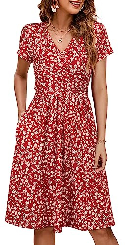 OUGES Robe de Maternité D'été pour Femme Robe d'allaitement Décontractée à Col en Vet Poches