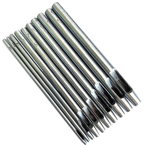 ATB-Foger 10 teiliges Locheisensatz Runde Locheisen Set Stanzwerkzeug Runde Stahl Leder Lochstanzer Set 0,8–5 mm, für Leder Gürtel Leinwand Kleidung Öse