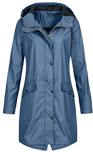BeerMmay Womens Rain Coat Women's Solid Color Rain Jacket Outdoor Hoodie Waterproof Long Coat Overcoat Windproof Activewear