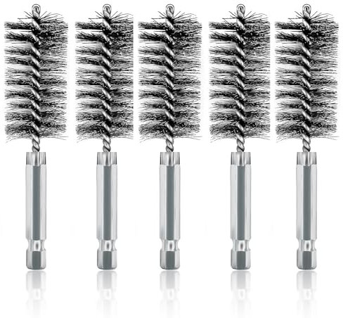 ASNOMY 5 spazzole con foro in acciaio inox da 2,5 cm per trapano, set di spazzole per la pulizia di trapani elettrici, spazzole abrasive con gambo esagonale da 1/4