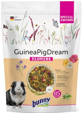 Bunny MeerschweinchenTraum Special Edition Flowers | 1,5 kg | Alleinfuttermittel für Meerschweinchen | Ab dem 6. Lebensmonat | Enthält eine Vielzahl von Blüten und Pfefferminze