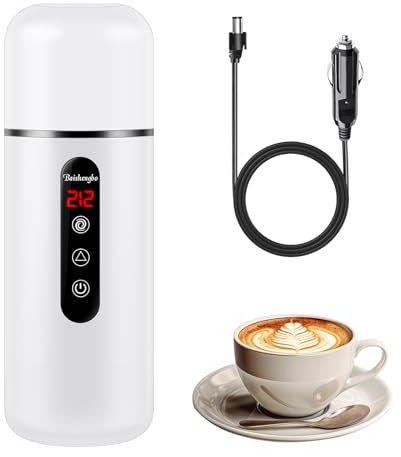 Car Kettle, Portable Electric Travel Kettle, 12V/24V Car Coffee Warmer,420ML Hot Water Heater with Built-in Magnetic Induction Stirring,Mini Hot Water Boiler for Tea Coffee Milk