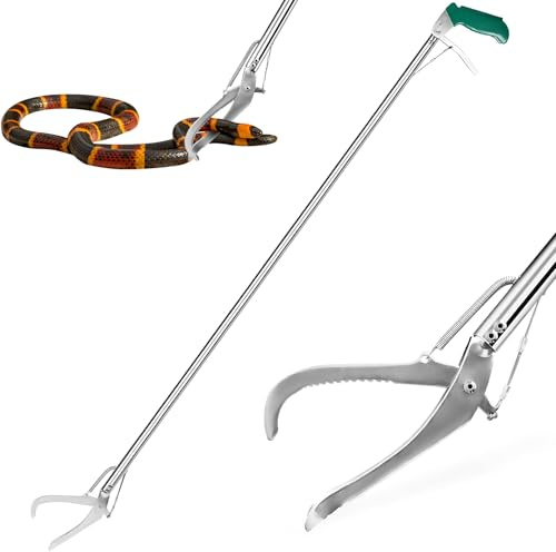 HOMEYA 60 Professional Snake Tongs Extra Long Heavy Duty Reptile Rattle Snake Catcher Wide Jaw Handling Tool Stainless Steel Snake Grabber Outdoor Snake Catcher Tool with Lock, Non-Slip Grip Handle