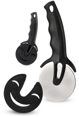 MiCasa SuCasa Pizzaroller 7,5cm ⌀ – Scharfer Edelstahl Pizzaschneider mit Fingerschutz – Pizza Cutter spülmaschinenfest – Pizza Roller mit ergonomischem Griff – Perfektes Küchen Gadget