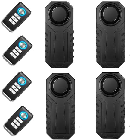 Japard Loudest 113dB Bike Alarm with Remote, Wireless Anti-Theft Vibration Motion Sensor, IP55 Waterproof Bicycle Motorcycle Bell, KS-SF22R (4 pcs)