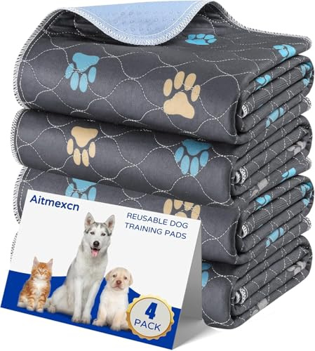 Aitmexcn Reusable Dog Training Pads, Waterproof Dog Mats, Fast Drying Washable Puppy Pads for Indoor, Outdoor and Car Travel - Set of 4 (80x 90 cm)