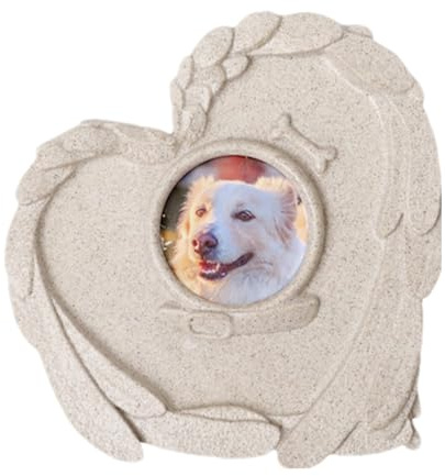 Piedra de tumba para mascotas, piedra de jardín, conmemorativa en forma de corazón con marco de fotos, marcador de cementerio para duelo y condolencias por pérdida de mascotas