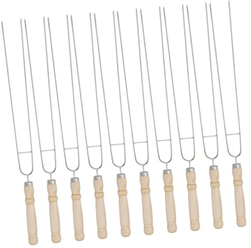 Spiedini da Barbecue Riutilizzabili in Acciaio Inox Legno, 10 Pezzi