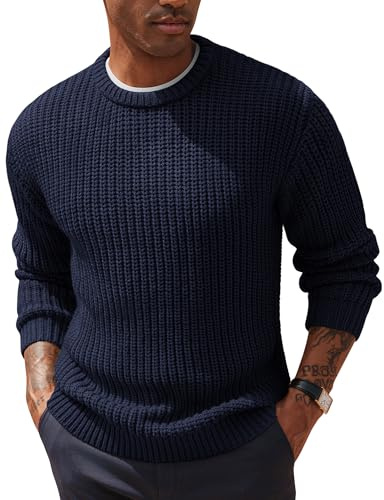 PJ PAUL JONES Maglione da uomo a girocollo lavorato a maglia grossa, maglione spesso e caldo, blu navy, M