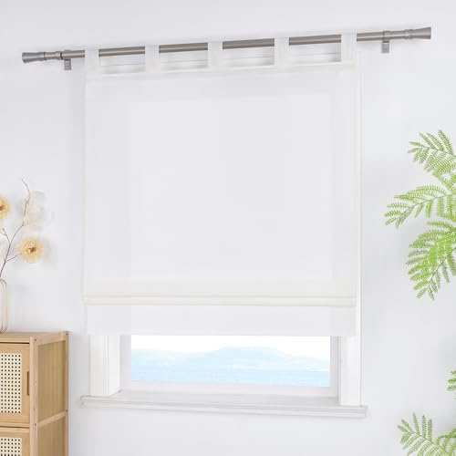 ESLIR Raffrollo mit Schlaufen Blickdicht Raffgardinen Uni Gardinen Küche Wohnzimmer Schlaufenrollo Bändchenrollo für Fenster ohne Bohren Weiß BxH 100x140 cm 1 Stück