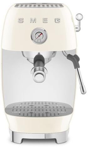 Smeg, Manuelle Espressomaschine ECF03CREU, Thermoblock, Cold Brew Funktion, Dampflanze und Manometer, 1,4 L Tank, 1650 W, Creme