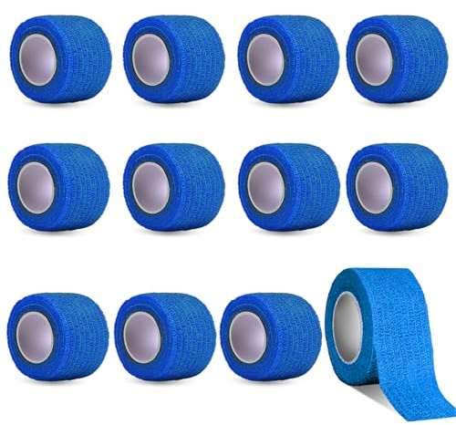 12 Rotoli Benda Elastica Coesiva 0.5 x 4.5, Benda Coesiva Bendaggio Compressivo, Autoadesiva Nastro Bendaggio Sportivo, per Mani, Piedi, Ginocchia, Animali (Blu)