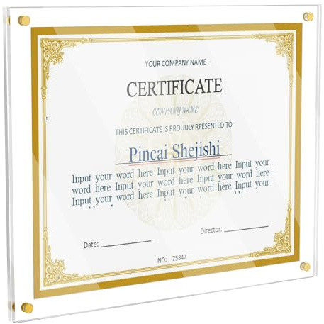8.5x11 Acrylic Picture Frame for Wall, Clear Diploma Frame, No Drill Floating Frameless Photo Frame for Diploma Certificate Degree Document & Artworks Display, Graduation Gift for Students (1 Pack, Straight edge)