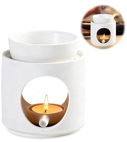 mizikuu Duftlampe Ambiente Teelicht, Keramische Duftlampe Teelicht Zart Und Schön Aromalampe aus Keramik Duftöl und Duftwachs Diffusor Hochwertige Stövchen für ätherische Öle (Weiß)