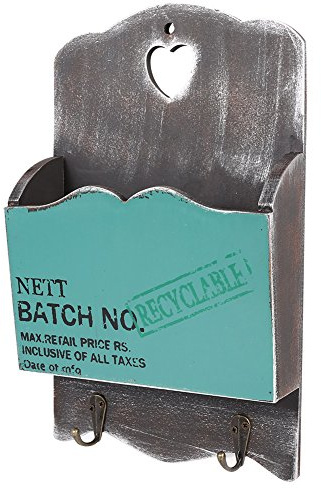 Fdit Träbrevhållare Post Arrangör Brevställ med 2 Krokar för Bokstäver Nycklar Vykort Vägg Förvaring Hem Dekor Vardagsrum Sovrum Veranda café Bar (W186503 Letter Plug Hook-Blue)