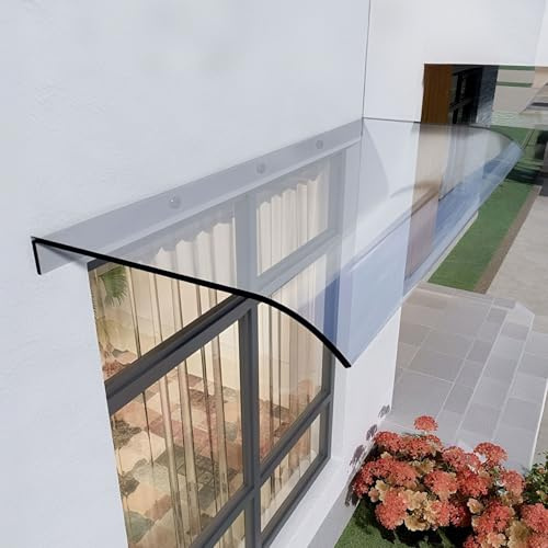 Marquesina Puerta Exterior en Policarbonato - Tejadillo de Exterior con Placas Transparentes, Protector Lluvia para Puertas y Ventanas (3.5mm Grosor)