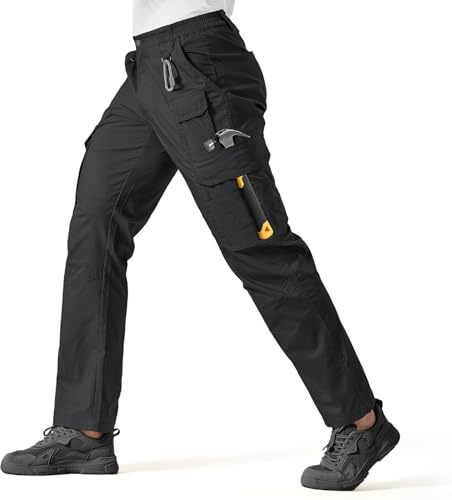 IGOLUMON Pantalon de Travail Cargo Homme, Pantalons de Sécurité Stretch avec Ceinture Semi-Élastique 14 Poches Multifonctions pour Randonnée Tactique