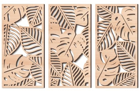 Rongxze bohemisk väggdekoration – 3 bladmönster boho-dekoration (40 x 20 cm), väggdekoration, väggmålningar, naturstil för vardagsrum/sovrum