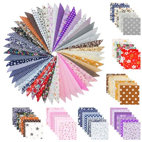 50 Pcs Cotton Fabric, Material for Sewing, 15x15cm Cotton Plain Weave Fabric with Floral Patterns, Ideal for Various Sewing Projects, Durable and Versatile