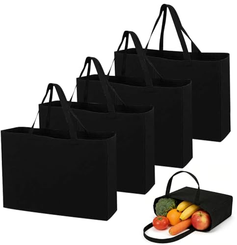 4 stycken bomullsväskor, 45 x 35 cm stor shoppingväska 45 x 35 cm bomullspåse tygpåse, jutepåse svart jutepåse otryckt för tvätt sport shopping återanvändbar bomullsväska