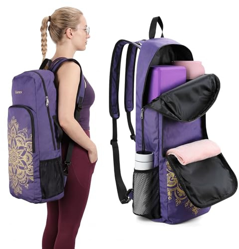 Gonex Sac Tapis Yoga en Toile, Sac à Dos Convertible pour Femme | Polyester 600D, convient à la plupart des tapis, multiples compartiments, bretelles rembourrées, 2 modes de port