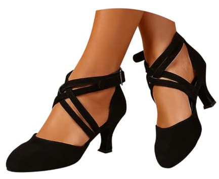 Minetom Donna Scarpe da Ballo Latino Punta Chiusa Salsa Moderna Tango Valzer con Punta Chiusa E Sandali con Tacco A Nero 36 EU