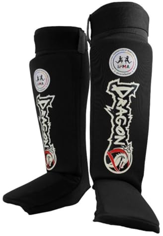 DragonDo 40610 IFMA - Espinilleras de neopreno y protección contra tensión, protección profesional para Muay Thai y Kickboxing, antideslizante, resistente a los golpes y calidad oficial de competición