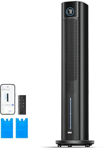 DREO Tower Fan for Bedroom, 43 Cooling Fans That Blow Cold Air 2026 Upgraded, Evaporative Air Cooler, Quiet 80° Oscillating Floor Fan, Easy Cleaning, APP Control, 4 Modes & 4 Speeds, 12H Timer, Black