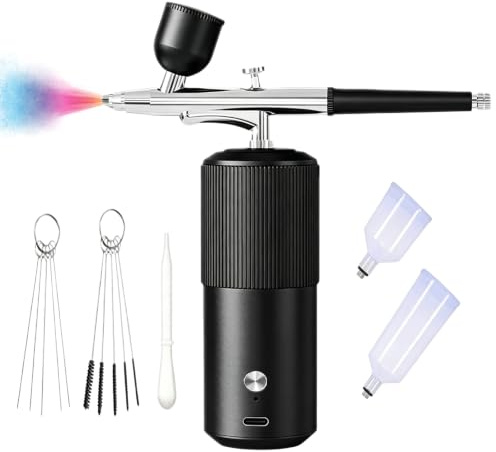 Kit aérographe avec compresseur, pistolet pulvérisateur sans fil, kit aérographe portable avec compresseur, pistolet pulvérisateur portable rechargeable par USB pour hydratation de la peau, maquillage